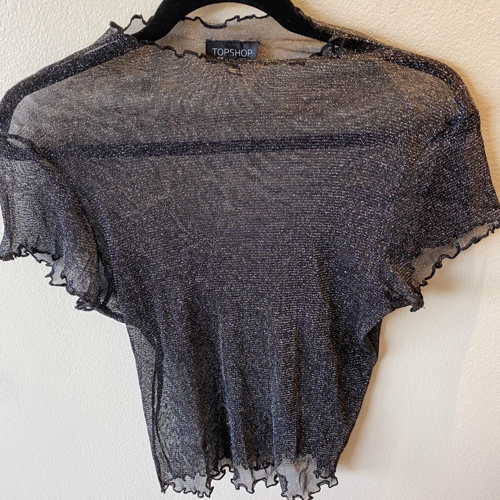 Topshop Black Sheer Glitter Crop Top